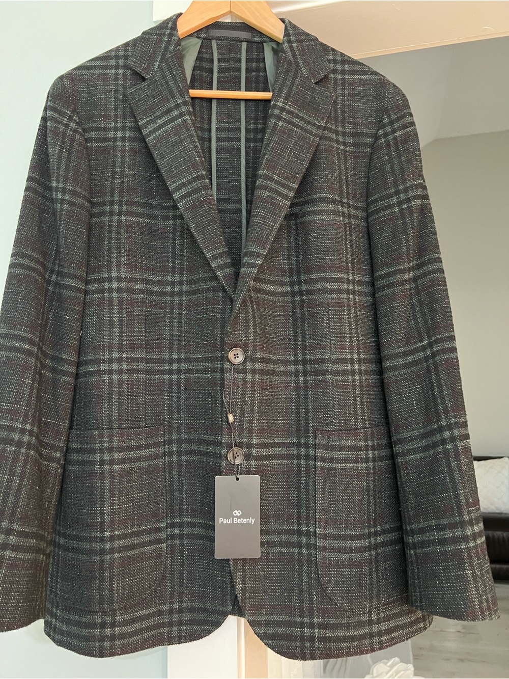 Paul Betenly Layton Sport Coat Men's Charcoal Jade Green Windowpane Blazer 42R - Picture 15 of 15
